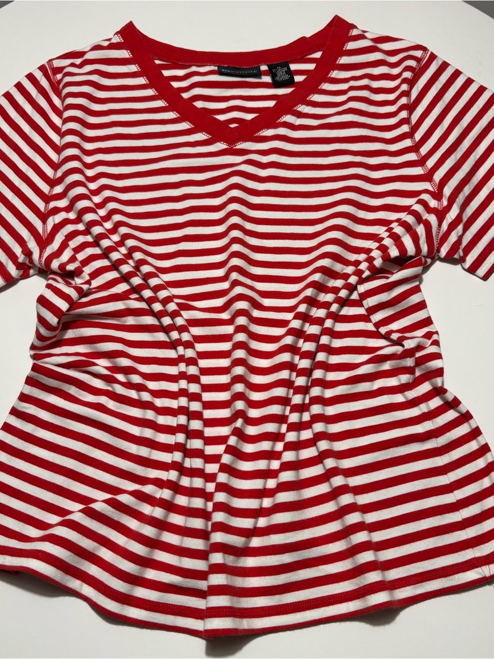 Relativity Red & White Nautical Stripes Short Sleeve Cotton Tee